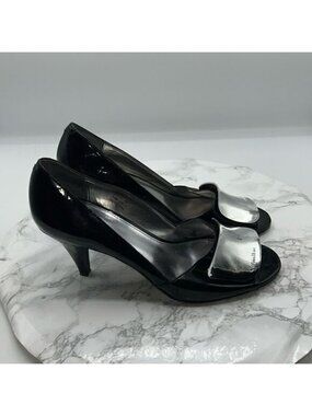 CALVIN KLEIN “Maeve” Black Patent Peep Toe Pump-7M